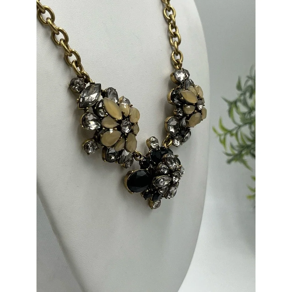 J. Crew Black Gray and Taupe Clear‎ Rhinestone Cluster Statement Necklace